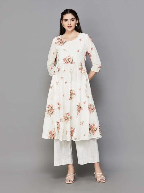 melange by lifestyle off-white printed a line kurta