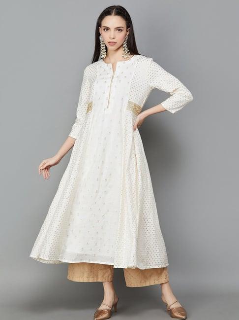 melange by lifestyle off-white printed anarkali kurta