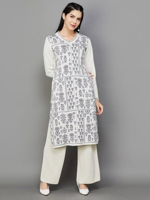 melange by lifestyle off-white printed straight kurta