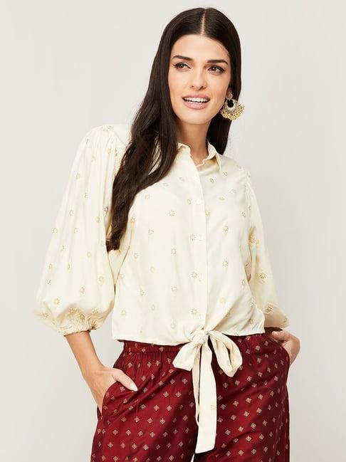 melange by lifestyle off-white printed top