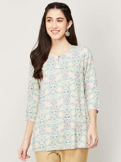 melange by lifestyle off-white printed tunic