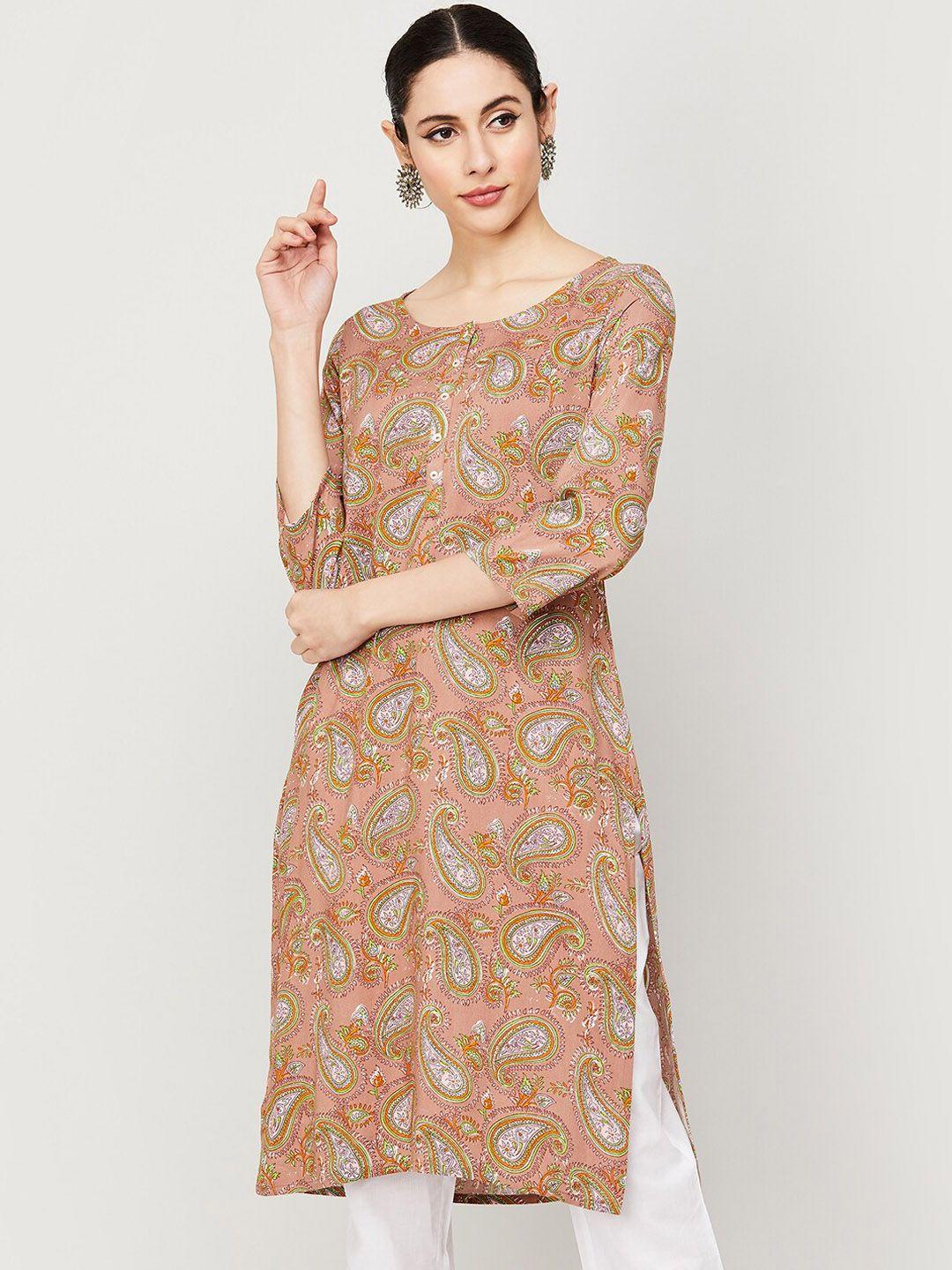 melange by lifestyle paisley printed round neck straight kurta