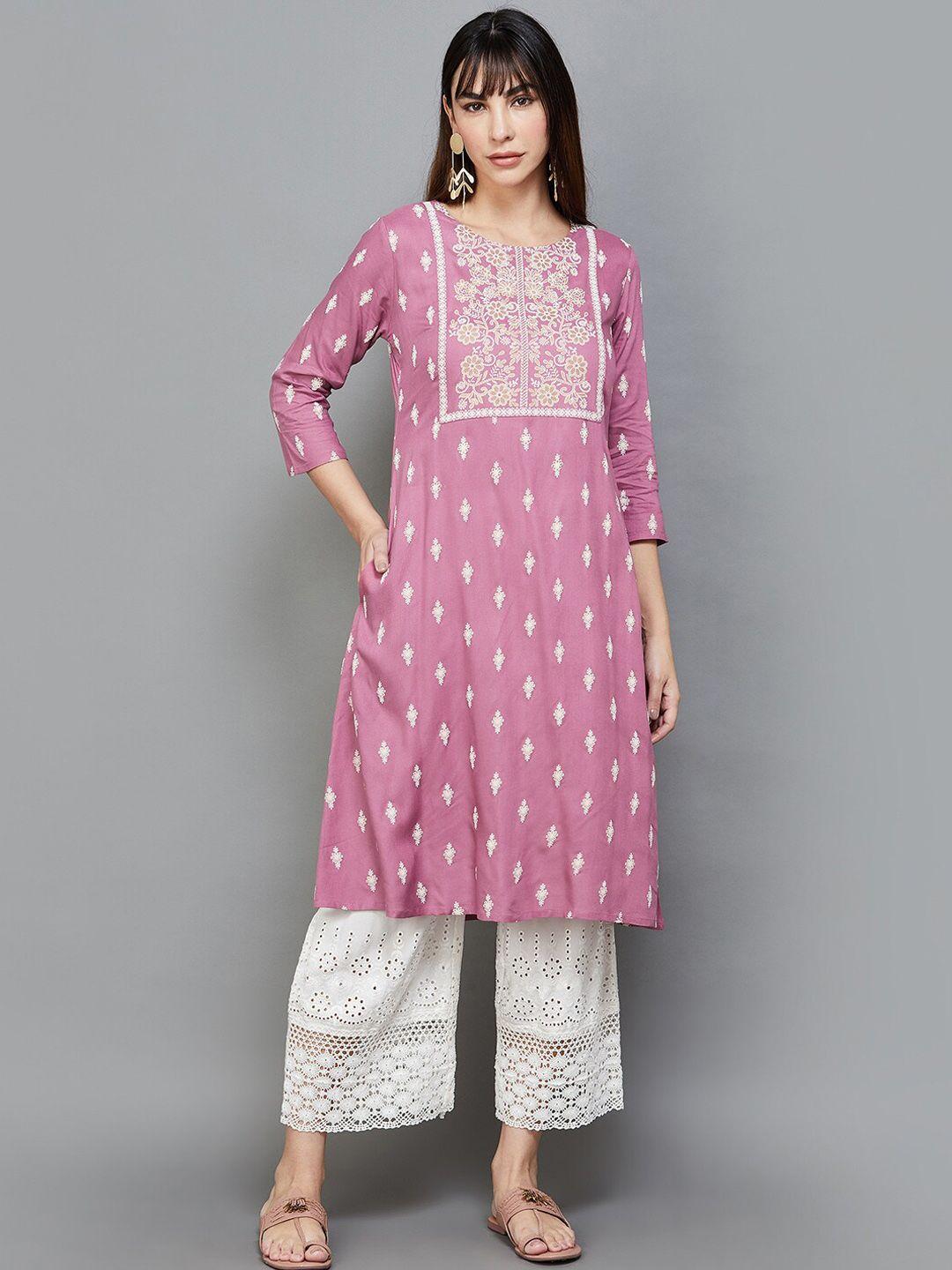 melange by lifestyle paisley printed sequinned kurta