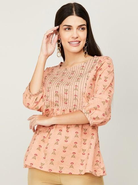 melange by lifestyle peach cotton printed tunic
