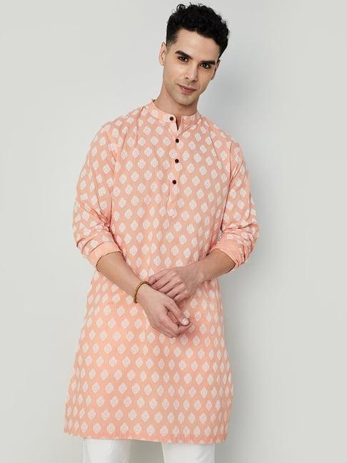 melange by lifestyle peach cotton regular fit printed kurta