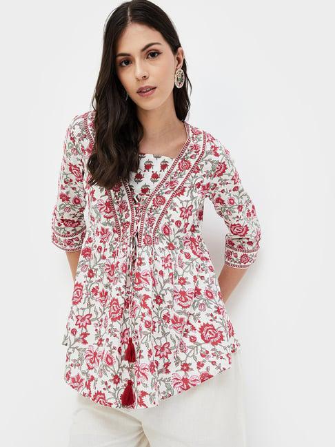 melange by lifestyle pink & white floral print tunic