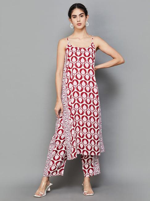 melange by lifestyle pink cotton printed kurta pant set