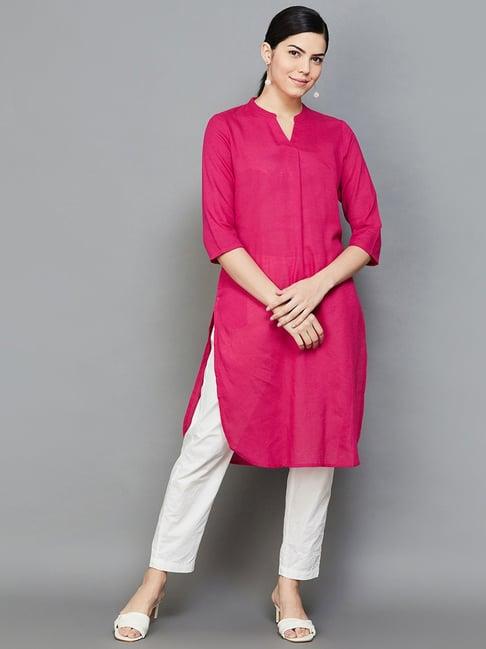 melange by lifestyle pink cotton straight kurta