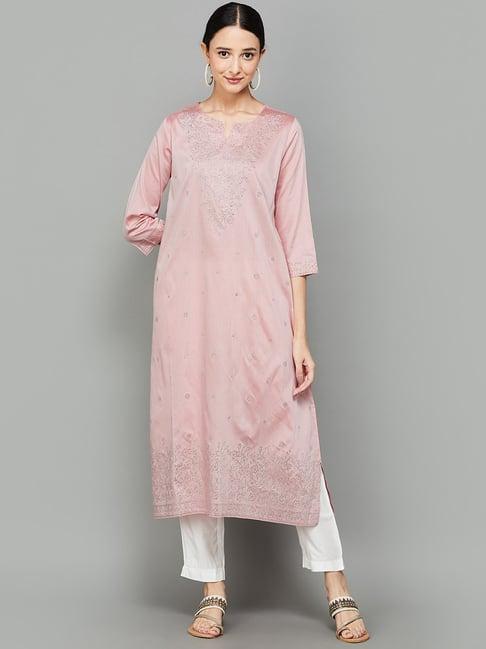 melange by lifestyle pink embellished straight kurta