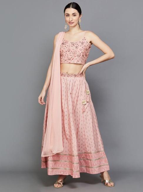 melange by lifestyle pink embroidered choli & skirt set with dupatta