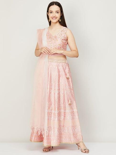 melange by lifestyle pink embroidered lehenga choli set with dupatta