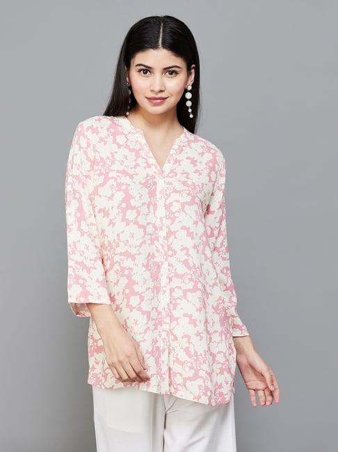 melange by lifestyle pink floral print a line kurti