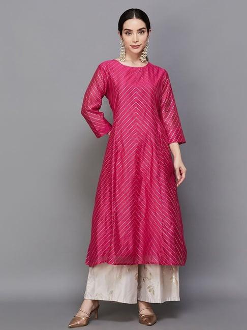 melange by lifestyle pink printed a line kurta