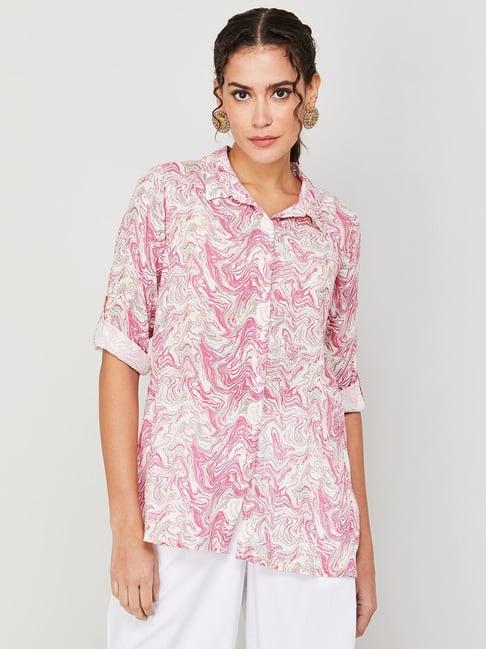 melange by lifestyle pink printed a line short kurti