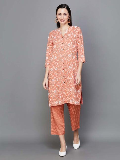 melange by lifestyle pink printed kurta pant set