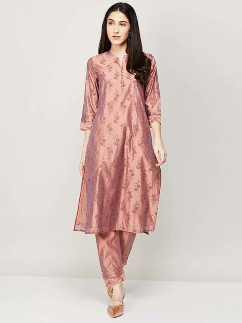 melange by lifestyle pink printed kurta pant set