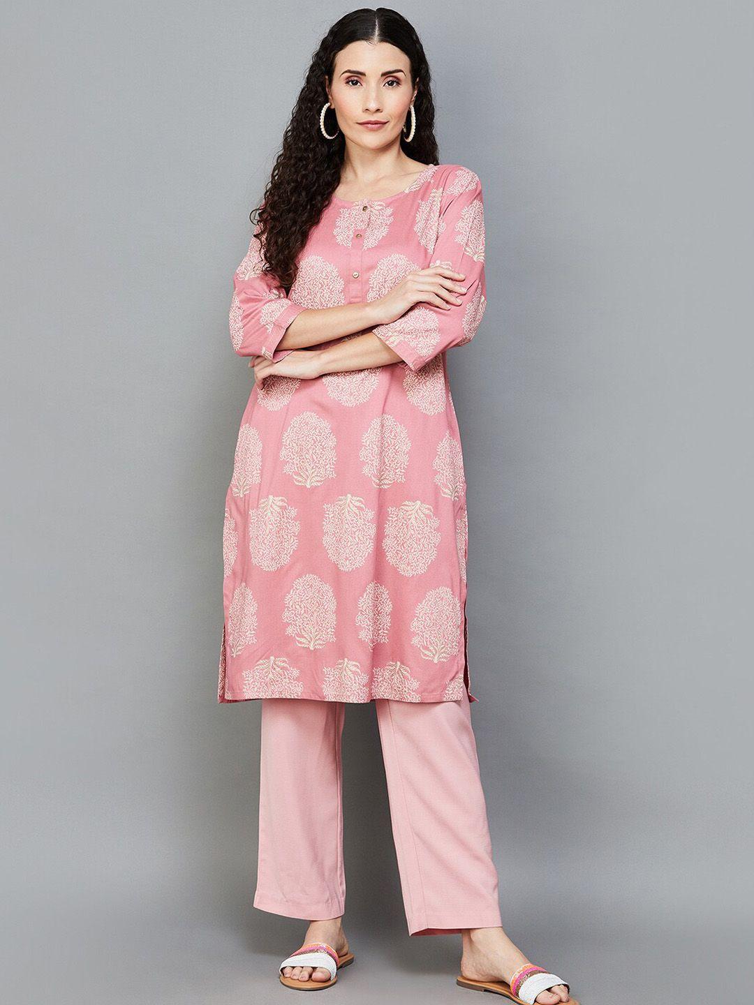 melange by lifestyle pink printed kurta