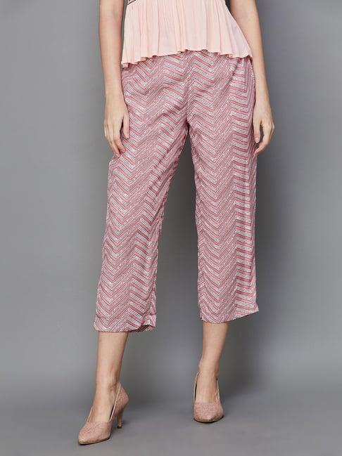 melange by lifestyle pink printed regular fit mid rise trousers
