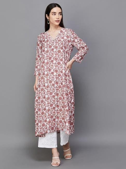 melange by lifestyle pink printed straight kurta