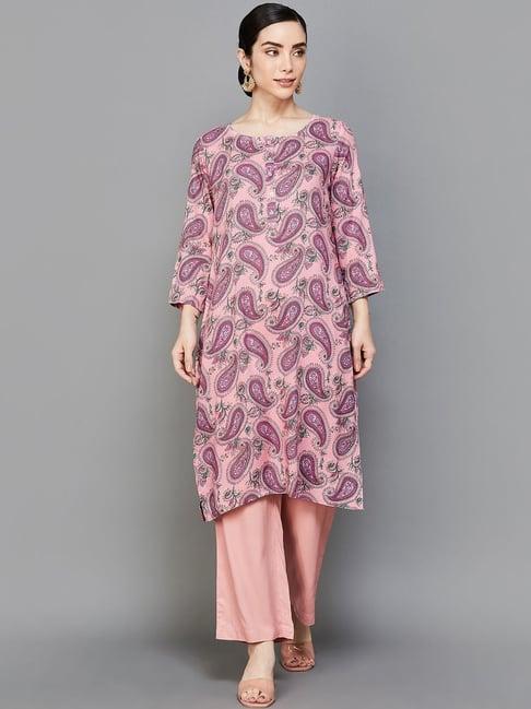 melange by lifestyle pink printed straight kurta