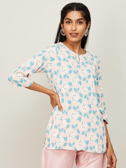 melange by lifestyle pink printed straight kurti