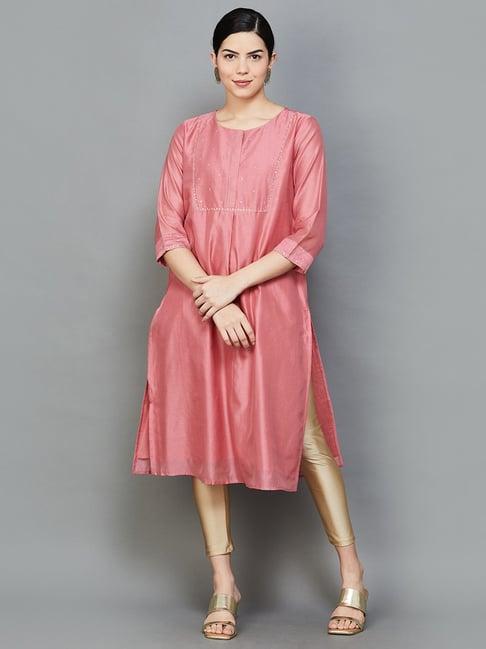 melange by lifestyle pink straight kurta