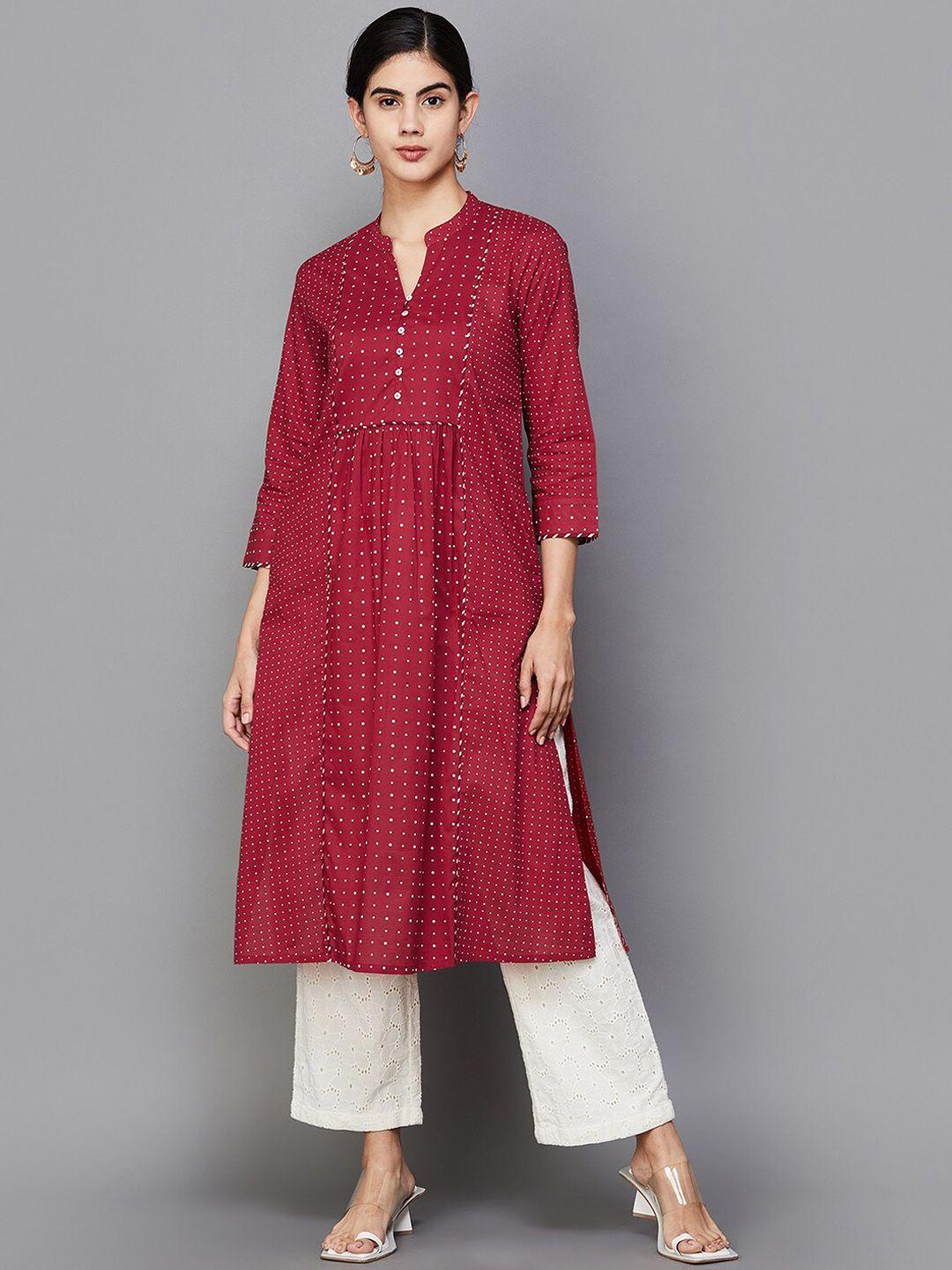 melange by lifestyle polka dots printed pure cotton kurta