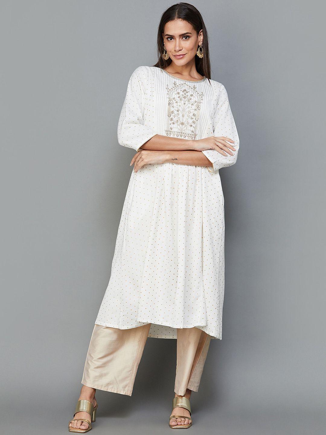 melange by lifestyle polka dots printed sequinned anarkali kurta