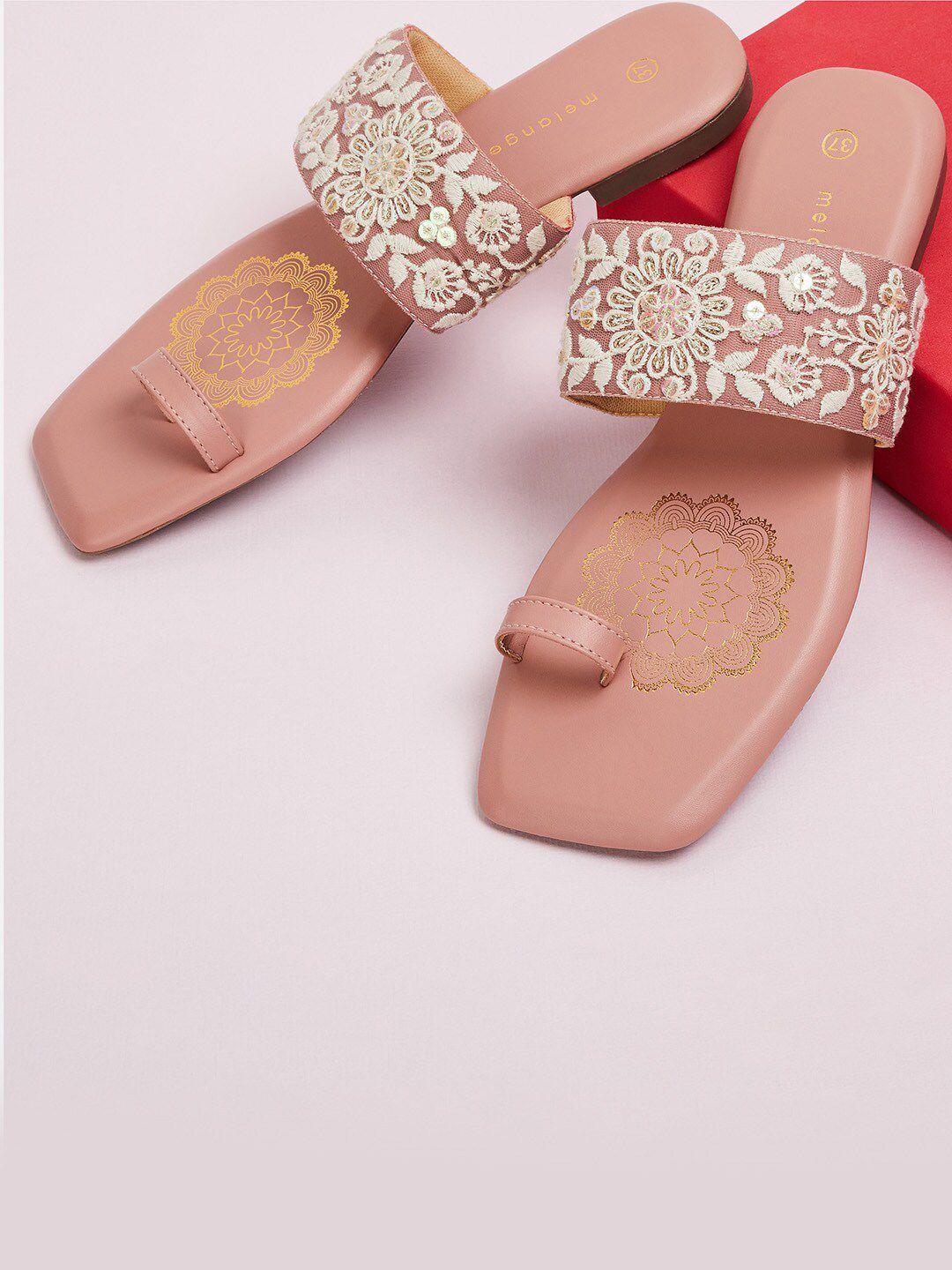 melange by lifestyle printed embroidered one toe flats