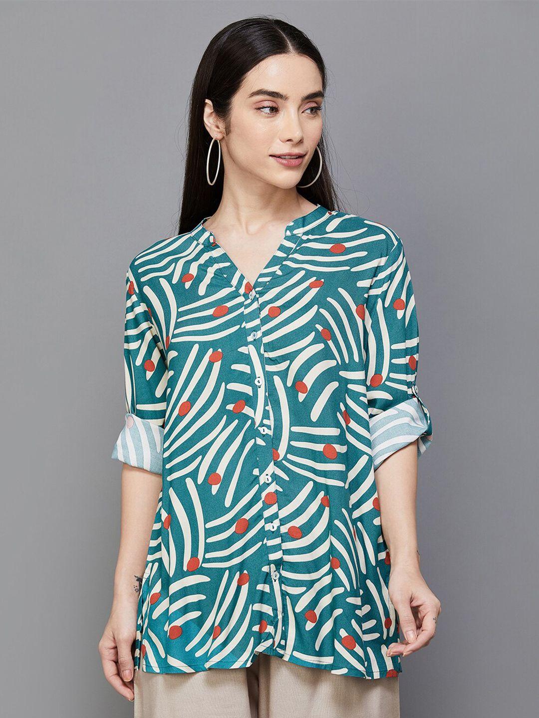 melange by lifestyle printed mandarin collar a-line kurti