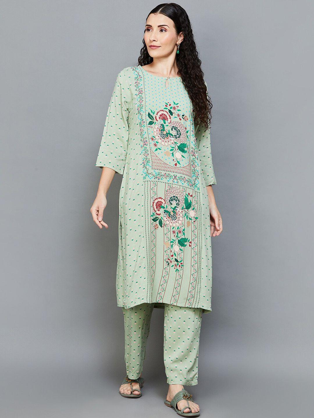 melange by lifestyle printed straight kurta with pyjama