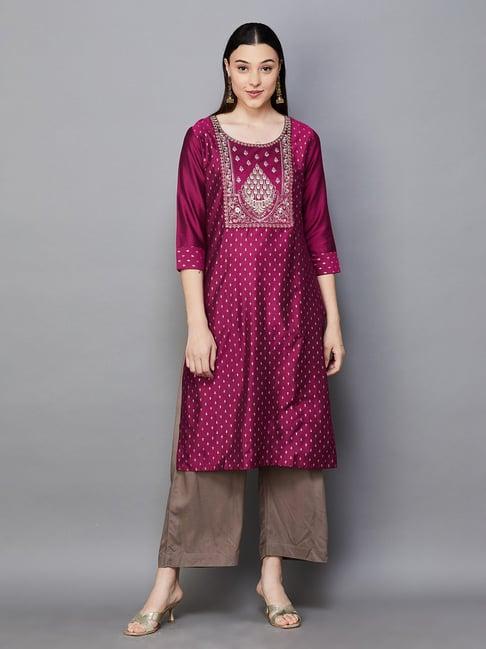 melange by lifestyle purple embroidered kurta