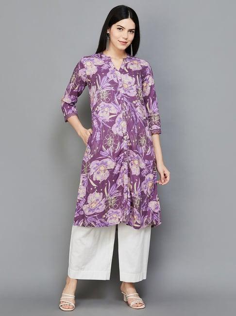 melange by lifestyle purple printed a line kurta