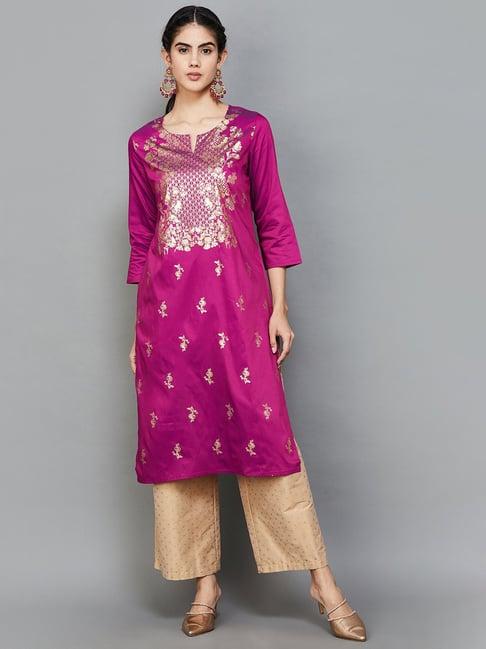 melange by lifestyle purple printed straight kurta