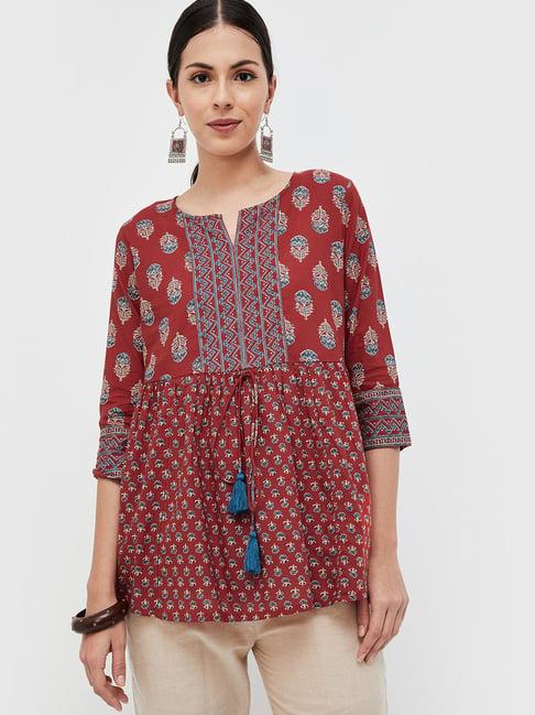 melange by lifestyle red floral print tunic