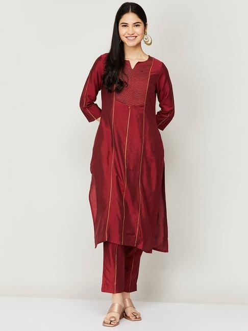 melange by lifestyle red kurta pant set