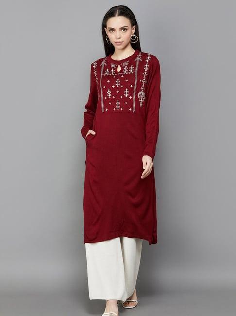 melange by lifestyle red printed straight kurta