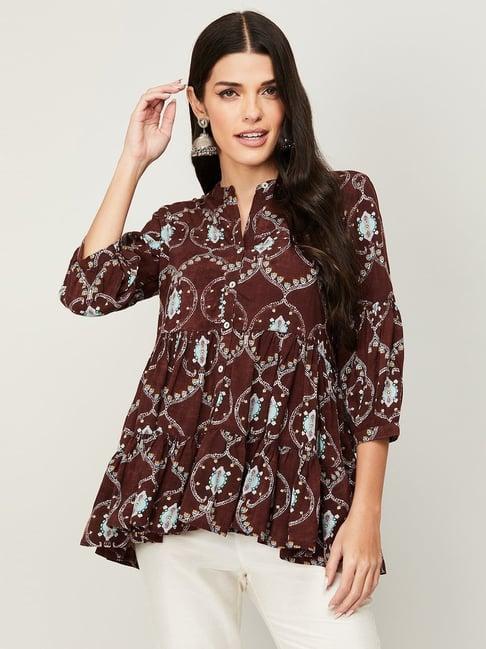 melange by lifestyle rust printed tunic