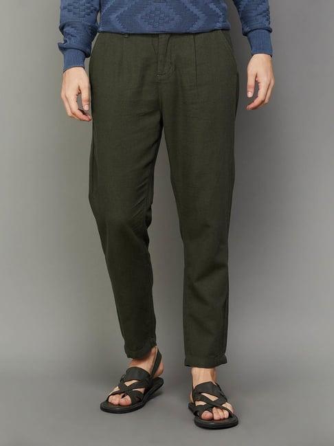 melange by lifestyle sage cotton slim tapered fit trousers