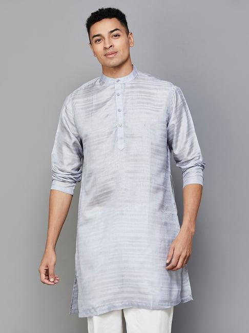 melange by lifestyle slate grey regular fit striped kurta