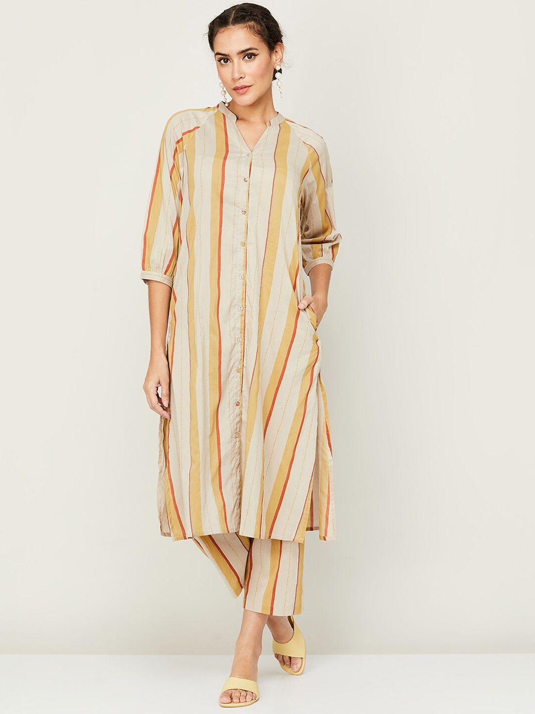 melange by lifestyle striped pure cotton kurta with trouser