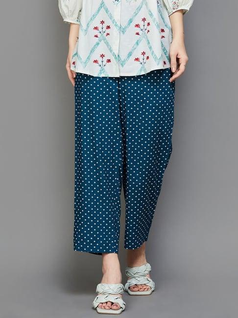 melange by lifestyle teal blue printed palazzos