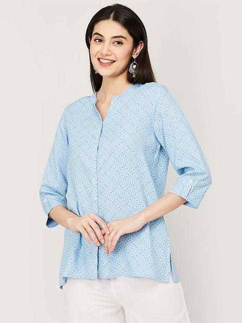 melange by lifestyle teal blue printed tunic