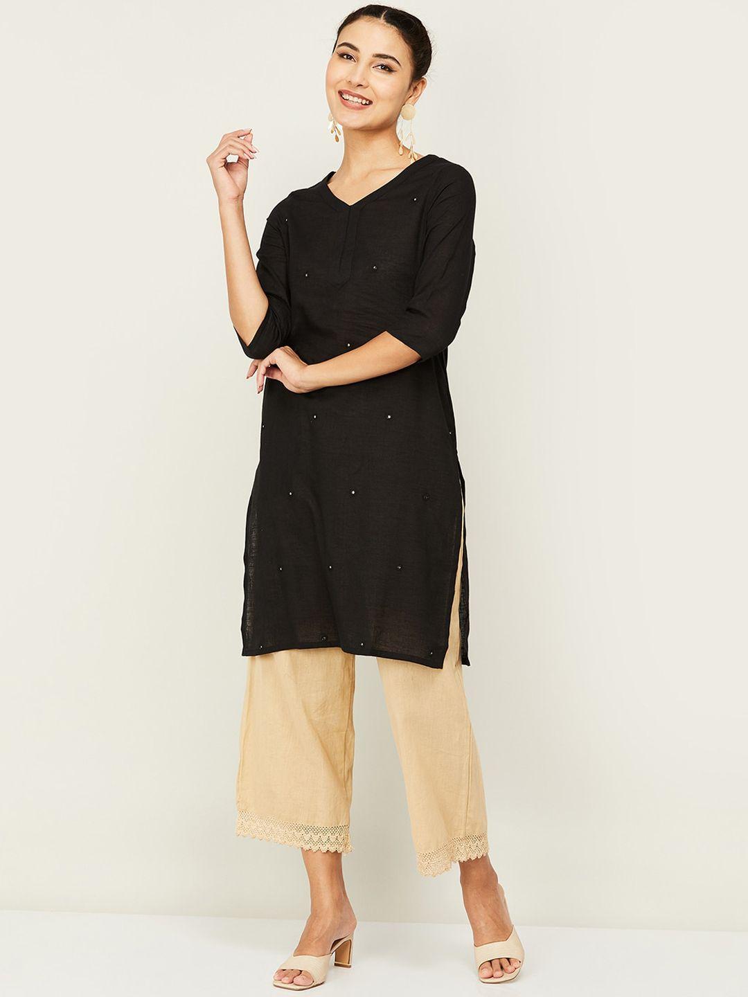 melange by lifestyle v-neck mirror work pure cotton kurta