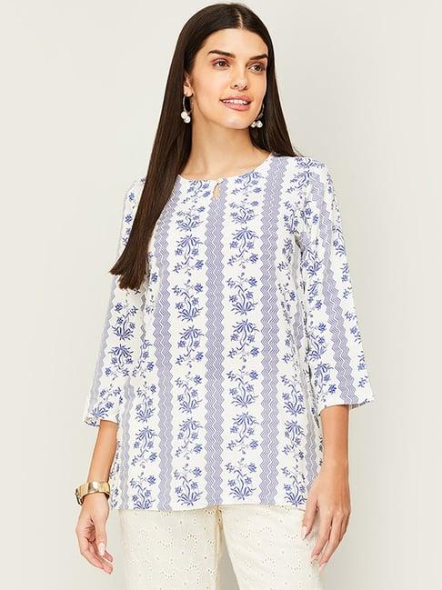 melange by lifestyle white printed straight kurti