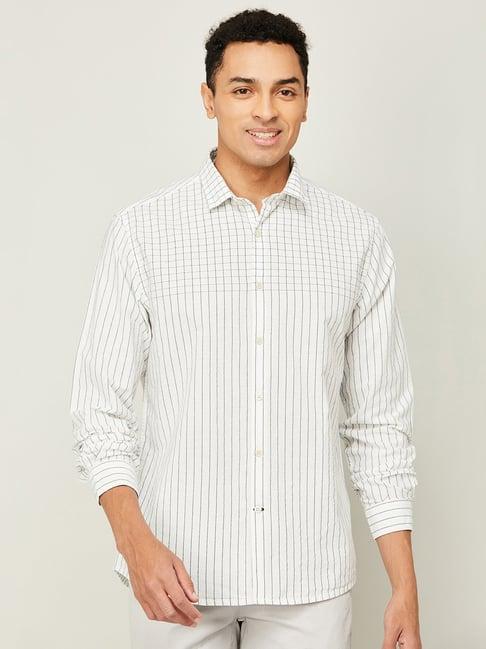 melange by lifestyle white regular fit check shirt