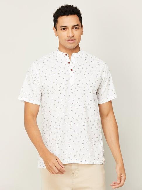 melange by lifestyle white regular fit printed short kurta