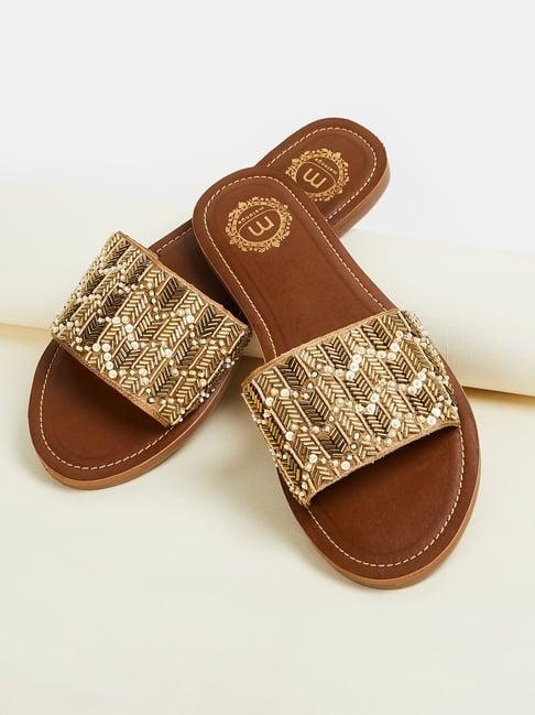 melange by lifestyle women's antique gold ethnic sandals