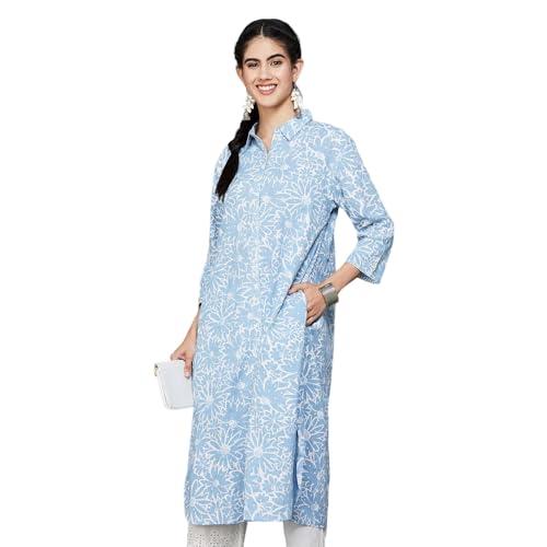 melange by lifestyle women's cotton regular kurta (1000013285545 blue