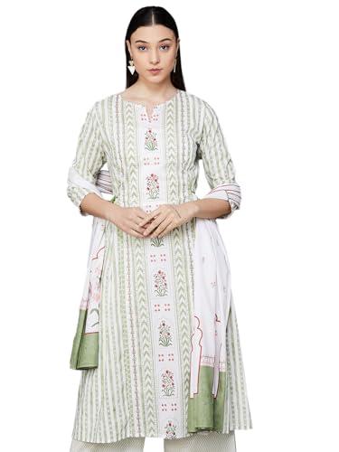 melange by lifestyle women's cotton regular kurta set (1000013287075 grey